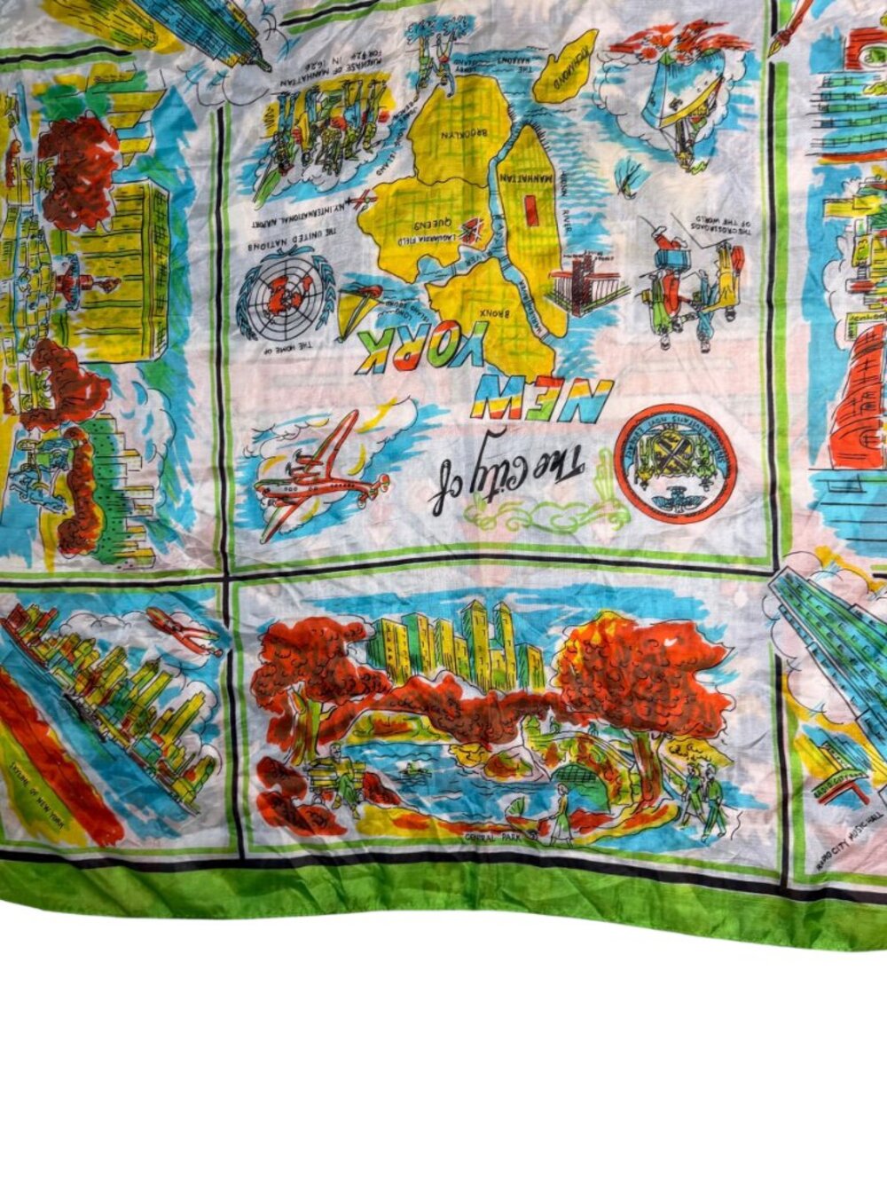 Vintage 1950s New York City Pure Silk Hand Screen Printed Souvenir Scarf - Picture 5 of 11